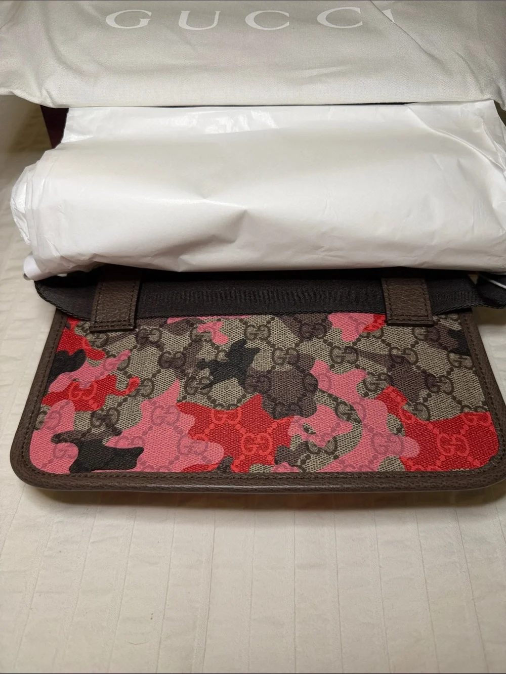 Gucci Brown, Pink & Red GG Camouflage Messenger Bag